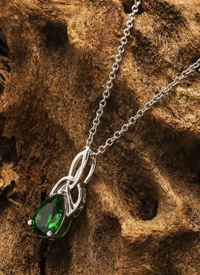 Sterling Silver Trinity Knot Pendant with Green Stone